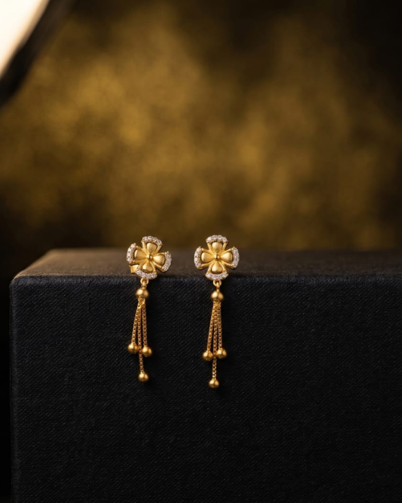 Floral Drop Gold Earrings