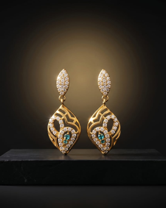 Peacock Drop Gold Earrings